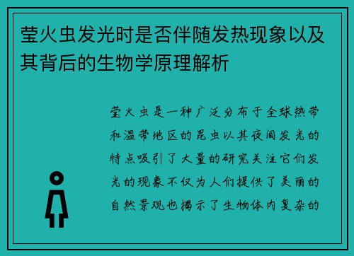 莹火虫发光时是否伴随发热现象以及其背后的生物学原理解析
